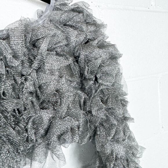 Kikiriki Metallic Ruffle Mesh Crop Top Medium Gray Silver Long Sleeve Dolls Kill - Picture 5 of 7